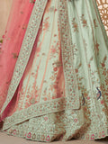Lovely Pista Green Thread Work Silk Wedding Lehenga Choli With Dupatta - Zeel Clothing