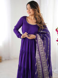 Lovely Purple Chanderi Anarkali Suit With Banarasi Silk Dupatta - Zeel Clothing