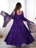Lovely Purple Chanderi Anarkali Suit With Banarasi Silk Dupatta - Zeel Clothing