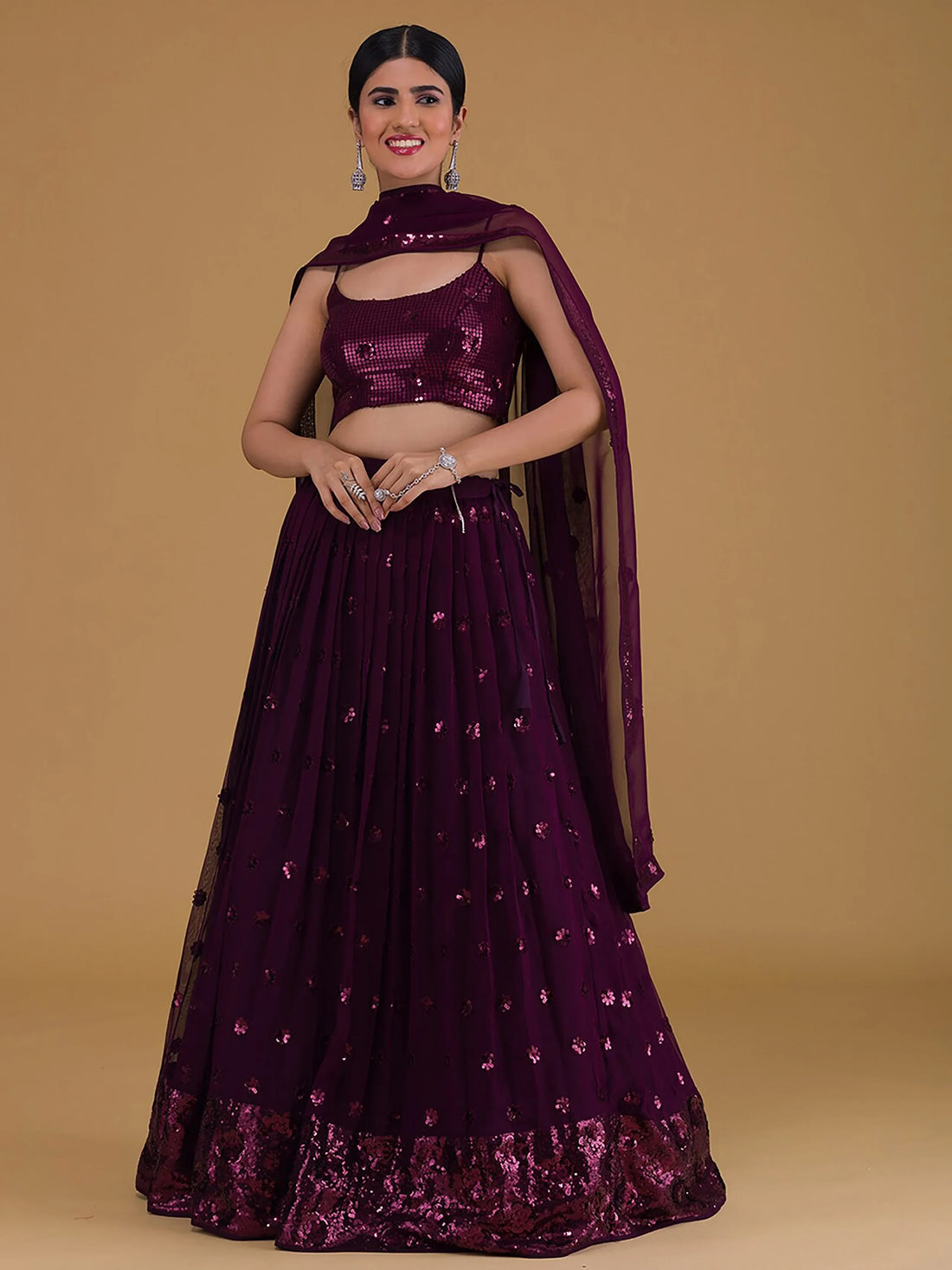 Lovely Purple Embroidered Georgette Party Wear Lehenga Choli - Zeel Clothing