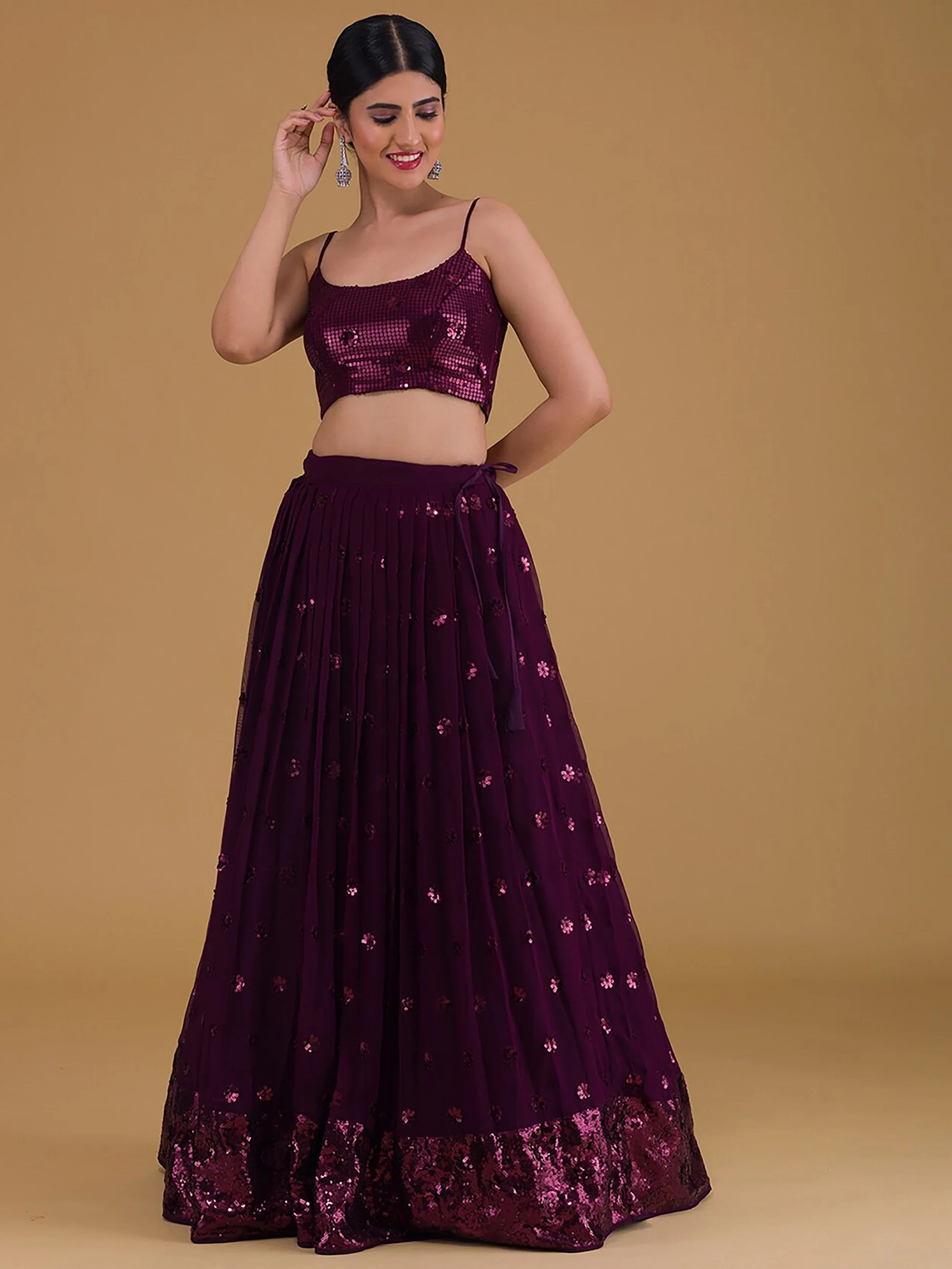 Lovely Purple Embroidered Georgette Party Wear Lehenga Choli - Zeel Clothing