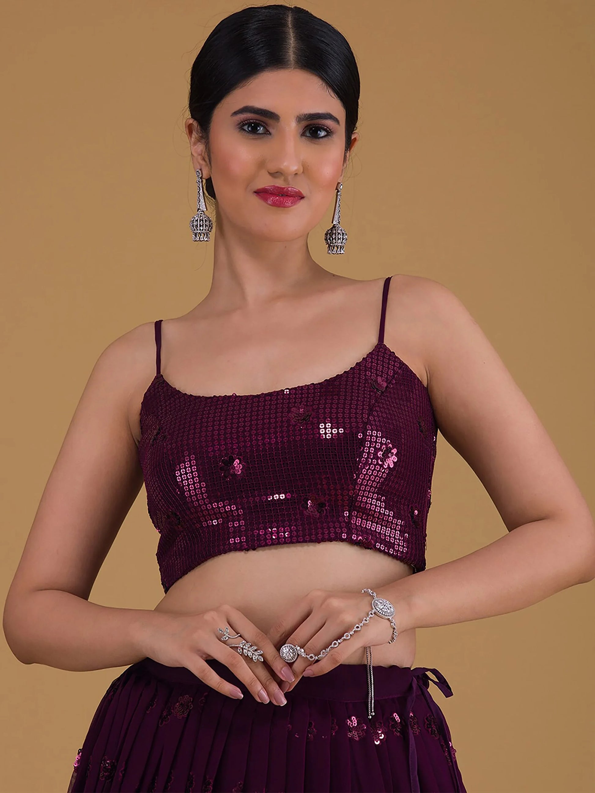 Lovely Purple Embroidered Georgette Party Wear Lehenga Choli - Zeel Clothing