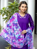 Lovely Purple Embroidered Rayon Readymade Pant Suit With Dupatta - Zeel Clothing