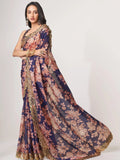 Lovely Purple Floral Print Organza Party Wear Saree With Blouse - Zeel Clothing