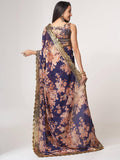 Lovely Purple Floral Print Organza Party Wear Saree With Blouse - Zeel Clothing