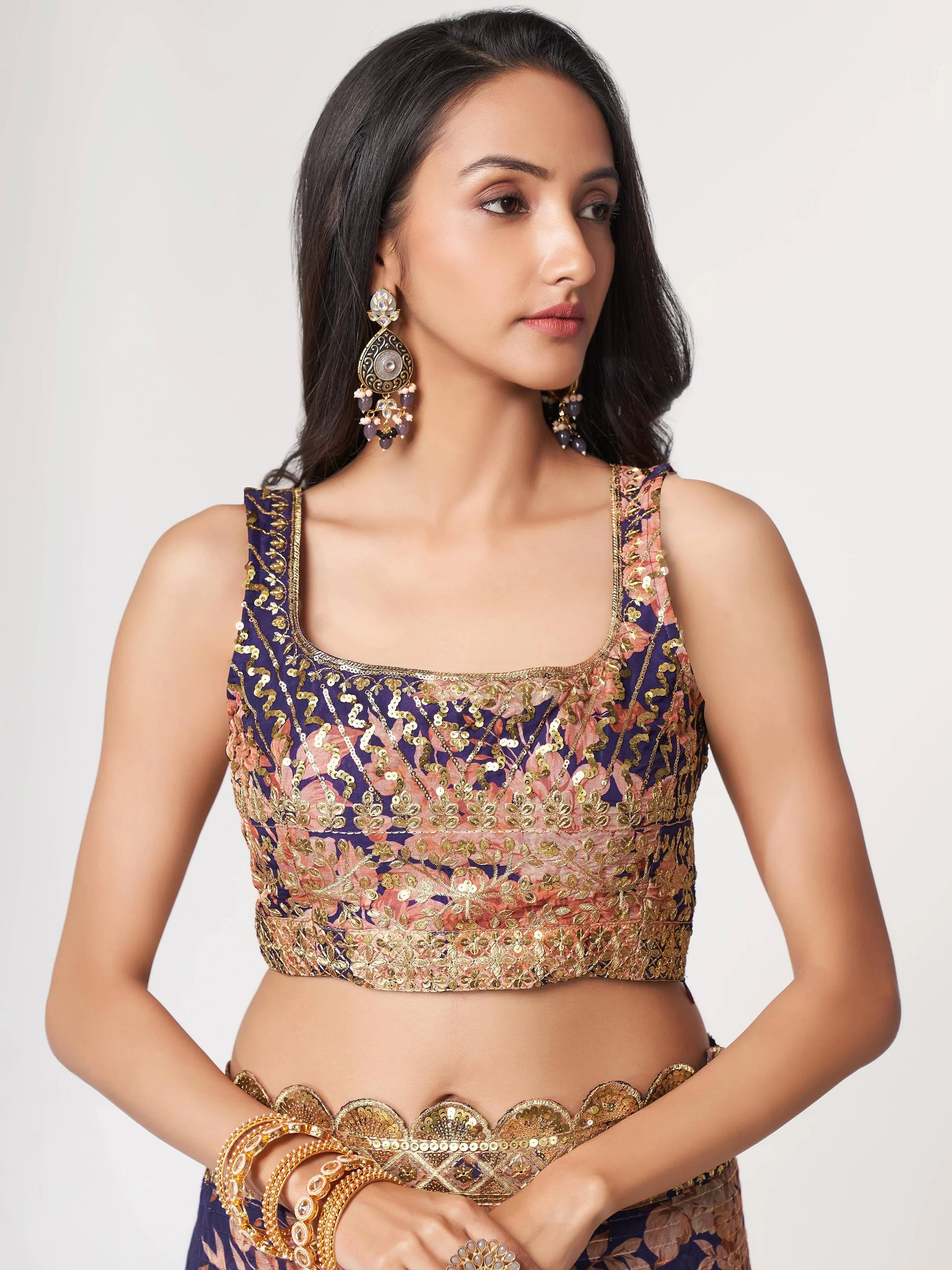 Lovely Purple Floral Print Organza Party Wear Saree With Blouse - Zeel Clothing