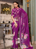 Lovely Purple Floral Printed Georgette Traditional Saree With Blouse - Zeel Clothing