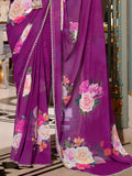 Lovely Purple Floral Printed Georgette Traditional Saree With Blouse - Zeel Clothing