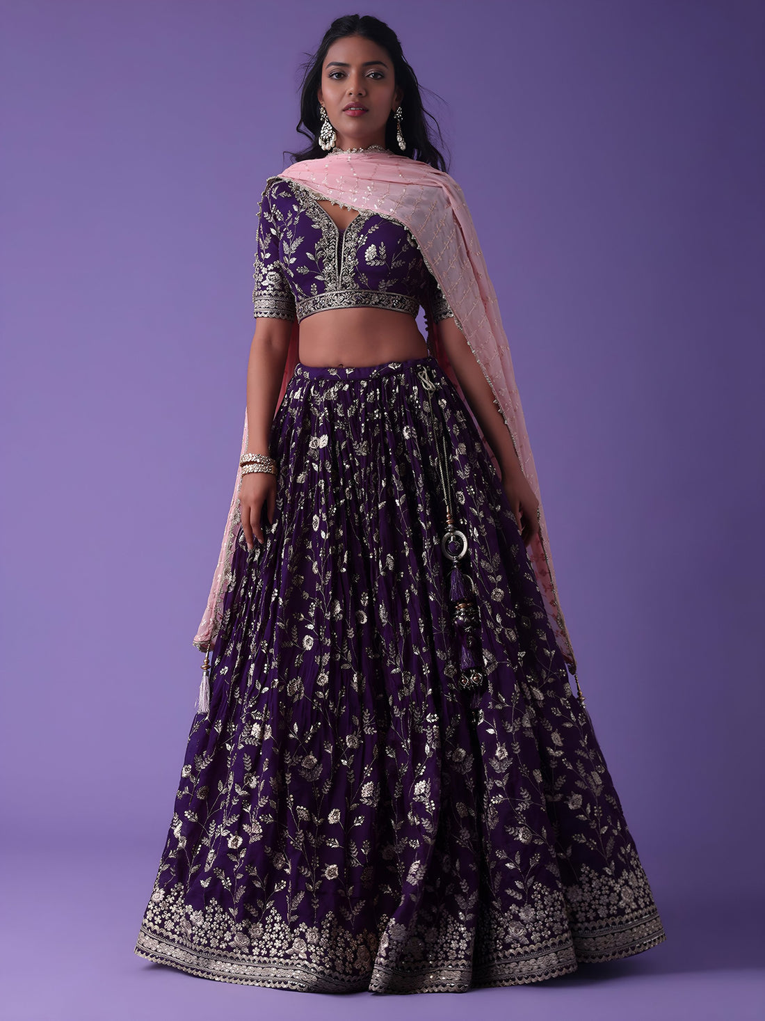 Lovely Purple Zari Embroidered Georgette Wedding Wear Lehenga Choli - Zeel Clothing