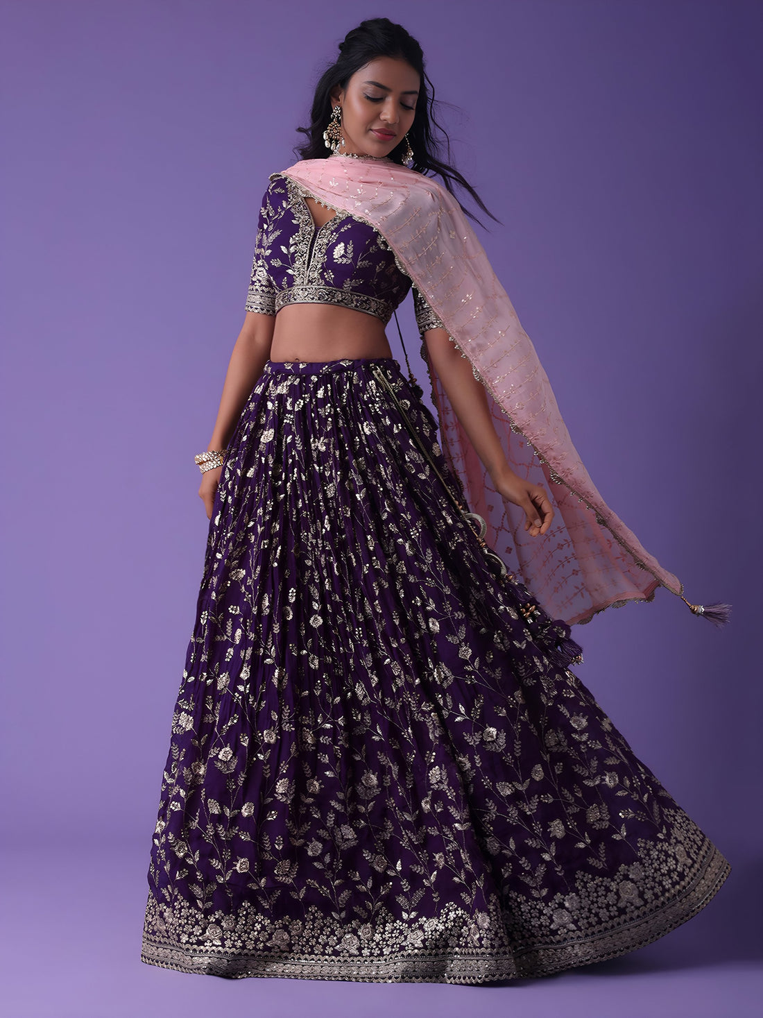 Lovely Purple Zari Embroidered Georgette Wedding Wear Lehenga Choli - Zeel Clothing