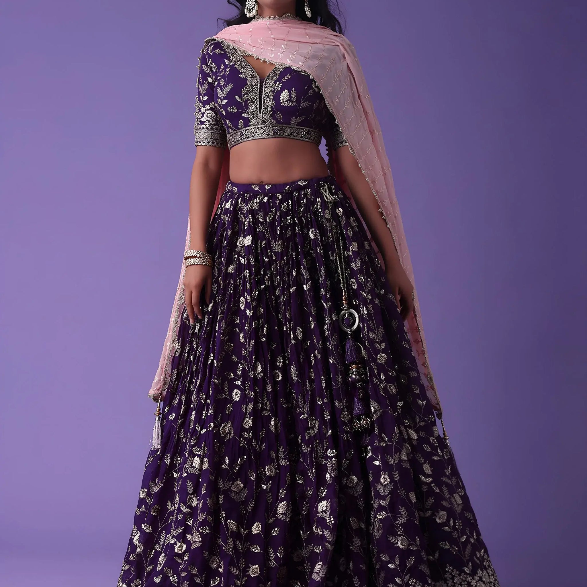 Lovely Purple Zari Embroidered Georgette Wedding Wear Lehenga Choli - Zeel Clothing