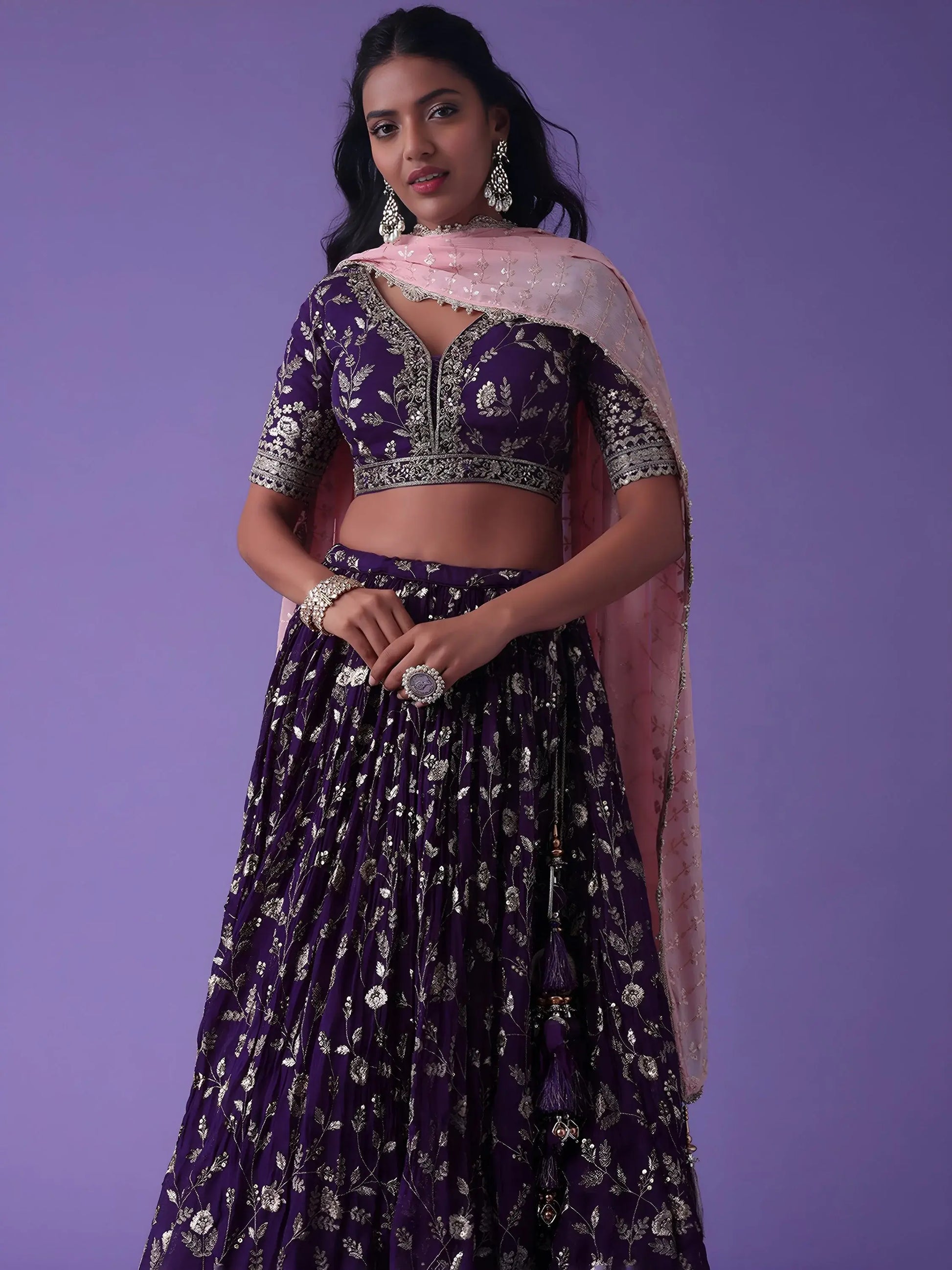 Lovely Purple Zari Embroidered Georgette Wedding Wear Lehenga Choli - Zeel Clothing