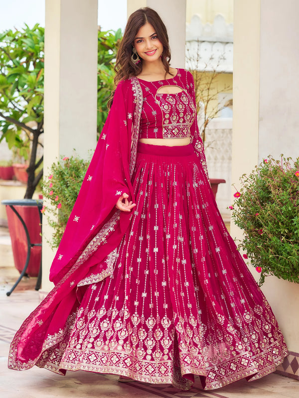 Lovely Rani Pink Embroidered Georgette Engagement Wear Lehenga Choli - Zeel Clothing