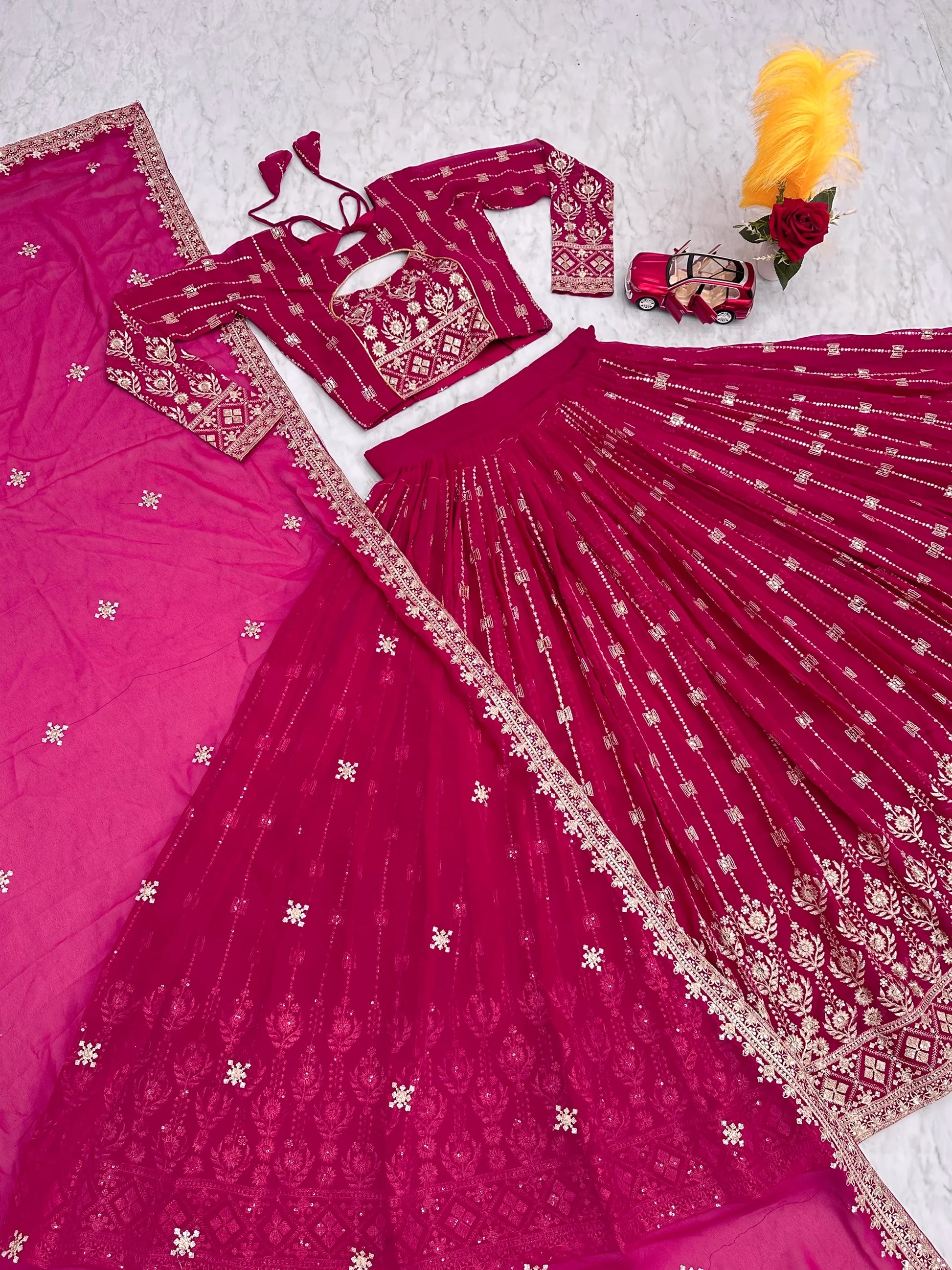 Lovely Rani Pink Embroidered Georgette Engagement Wear Lehenga Choli - Zeel Clothing