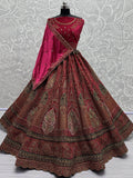 Lovely Rani Pink Embroidered Velvet Lehenga Choli With Double Dupatta - Zeel Clothing
