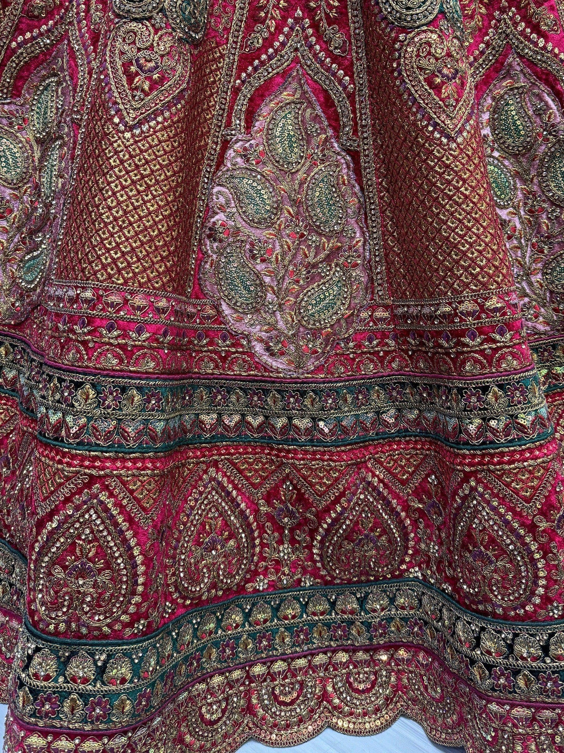 Lovely Rani Pink Embroidered Velvet Lehenga Choli With Double Dupatta - Zeel Clothing