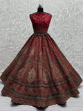 Lovely Rani Pink Embroidered Velvet Lehenga Choli With Double Dupatta - Zeel Clothing