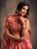 Lovely Red Floral Printed Organza Wedding Lehenga Choli With Dupatta - Zeel Clothing