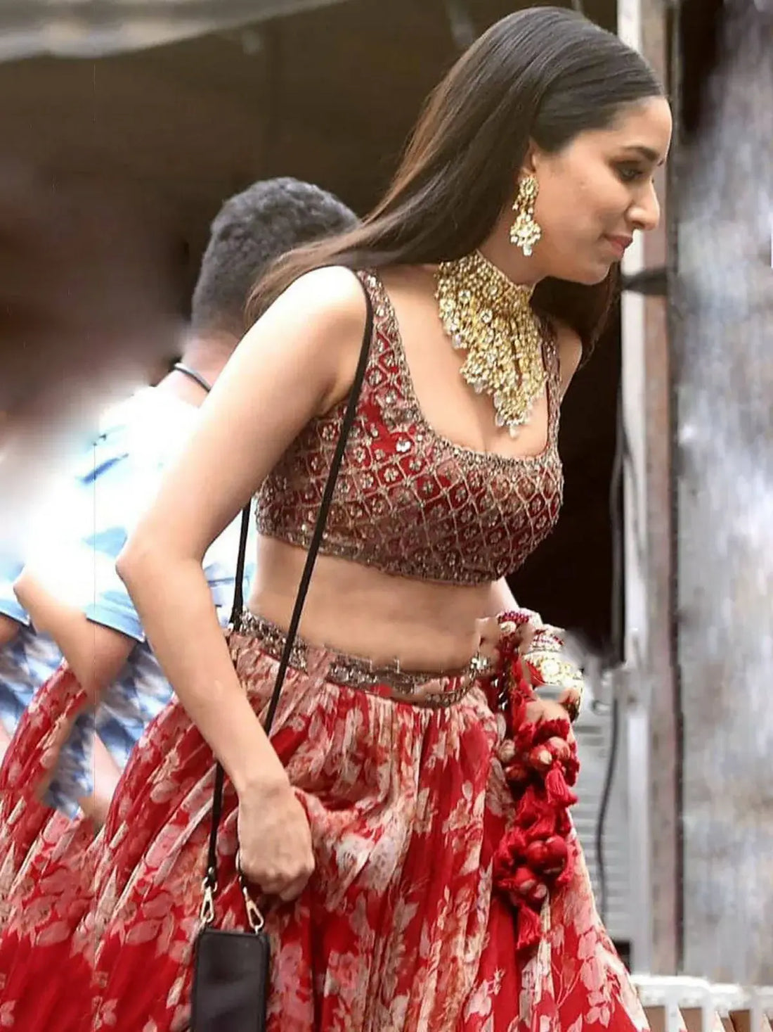 Lovely Red Floral Printed Organza Wedding Lehenga Choli With Dupatta - Zeel Clothing
