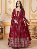 Lovely Red Foil Work Georgette Wedding Wear Gown With Dupatta - Zeel Clothing