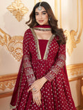 Lovely Red Foil Work Georgette Wedding Wear Gown With Dupatta - Zeel Clothing