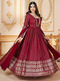 Lovely Red Foil Work Georgette Wedding Wear Gown With Dupatta - Zeel Clothing