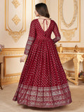 Lovely Red Foil Work Georgette Wedding Wear Gown With Dupatta - Zeel Clothing
