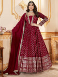 Lovely Red Foil Work Georgette Wedding Wear Gown With Dupatta - Zeel Clothing