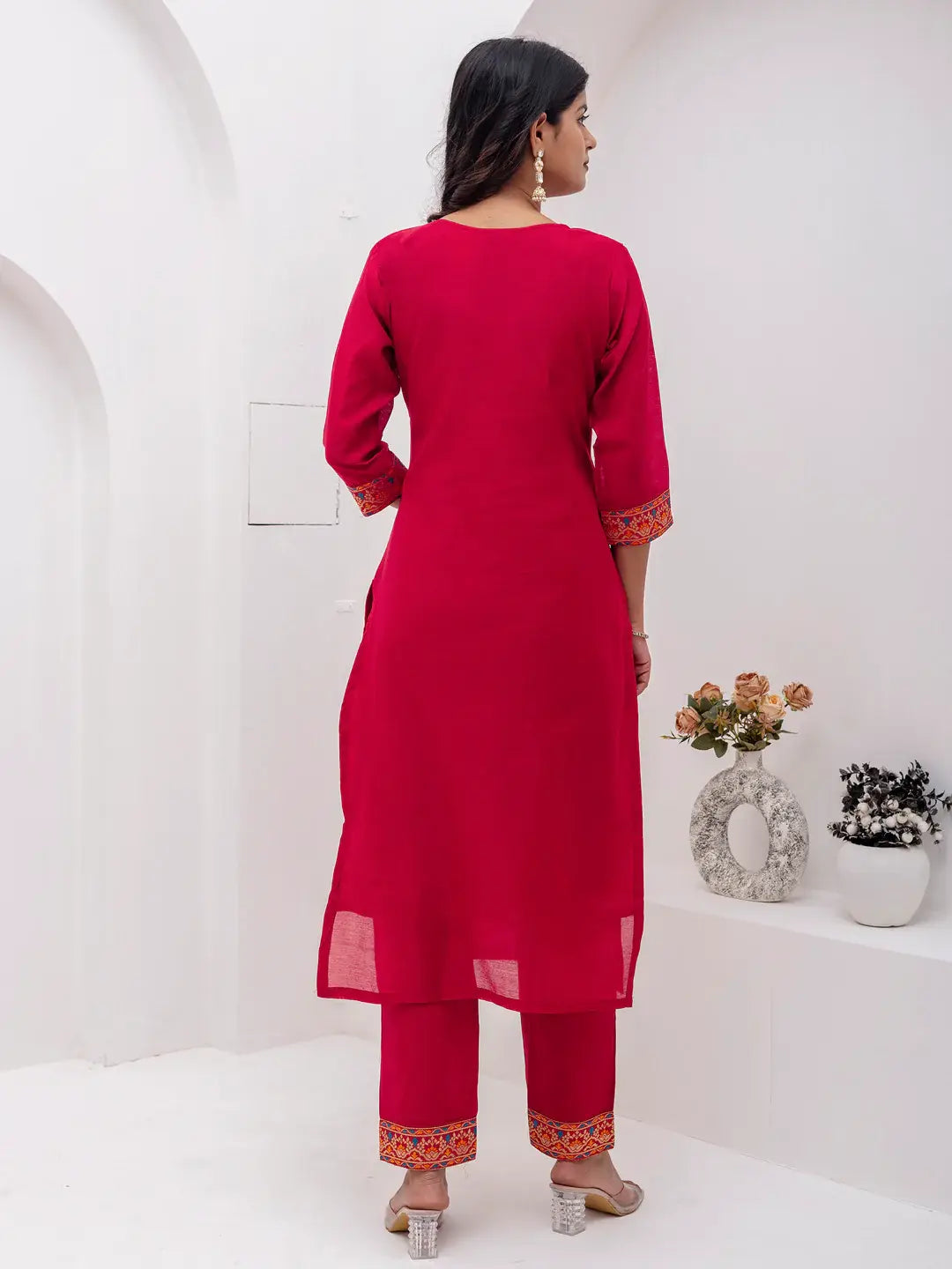 Lovely Red Hand Work Jacquard Silk Wedding Wear Pant Suit With Dupatta - Zeel Clothing