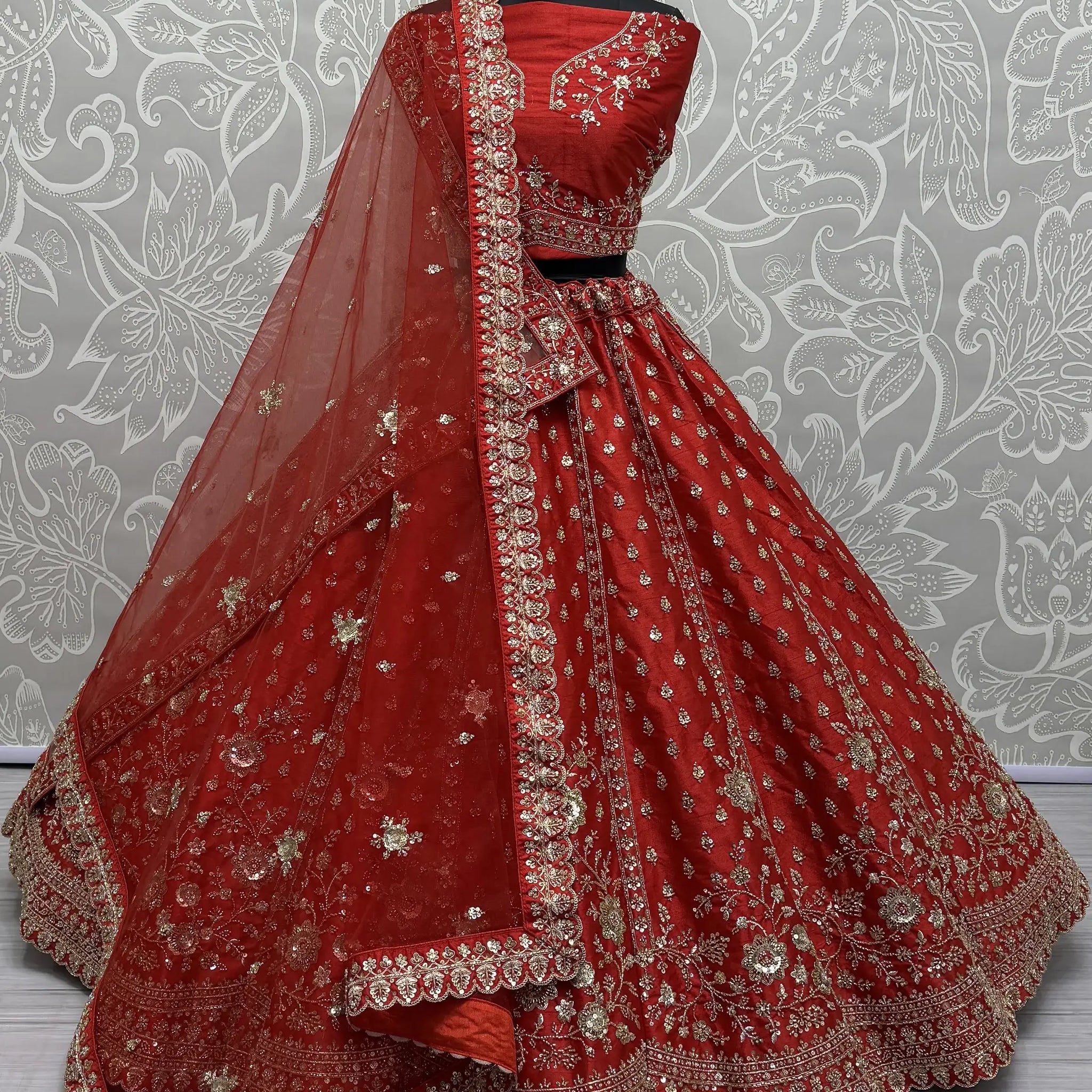 Lovely Red Hand Work Silk Bridal Wear Lehenga Choli With Double Dupatta - Zeel Clothing