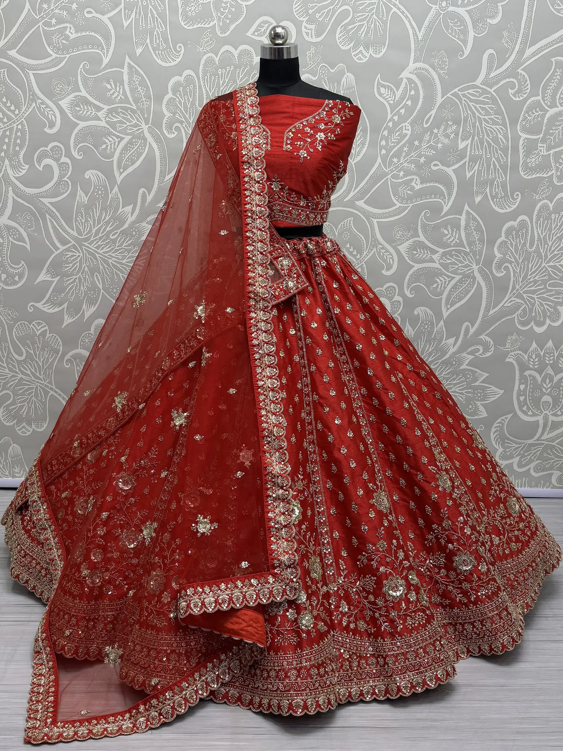 Lovely Red Hand Work Silk Bridal Wear Lehenga Choli With Double Dupatta - Zeel Clothing