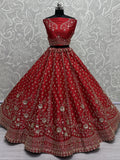 Lovely Red Hand Work Silk Bridal Wear Lehenga Choli With Double Dupatta - Zeel Clothing