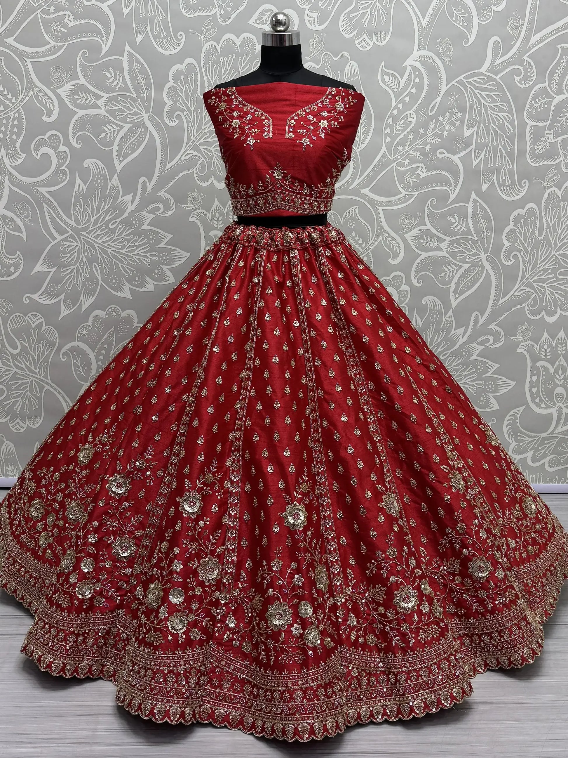 Lovely Red Hand Work Silk Bridal Wear Lehenga Choli With Double Dupatta - Zeel Clothing