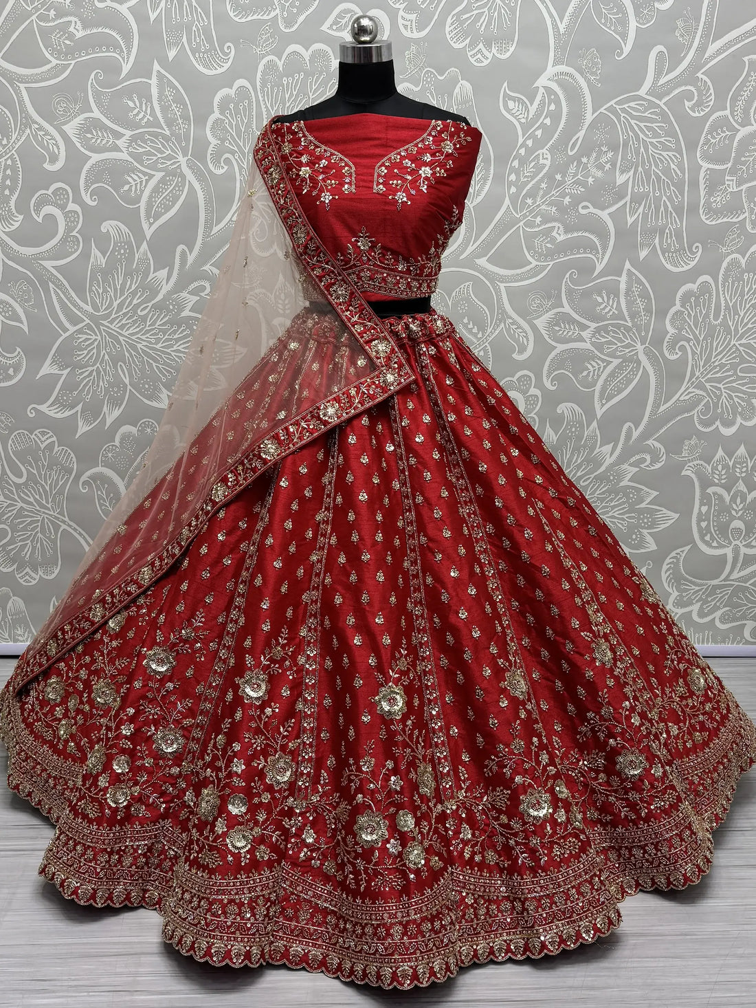 Lovely Red Hand Work Silk Bridal Wear Lehenga Choli With Double Dupatta - Zeel Clothing