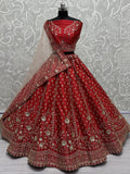 Lovely Red Hand Work Silk Bridal Wear Lehenga Choli With Double Dupatta - Zeel Clothing
