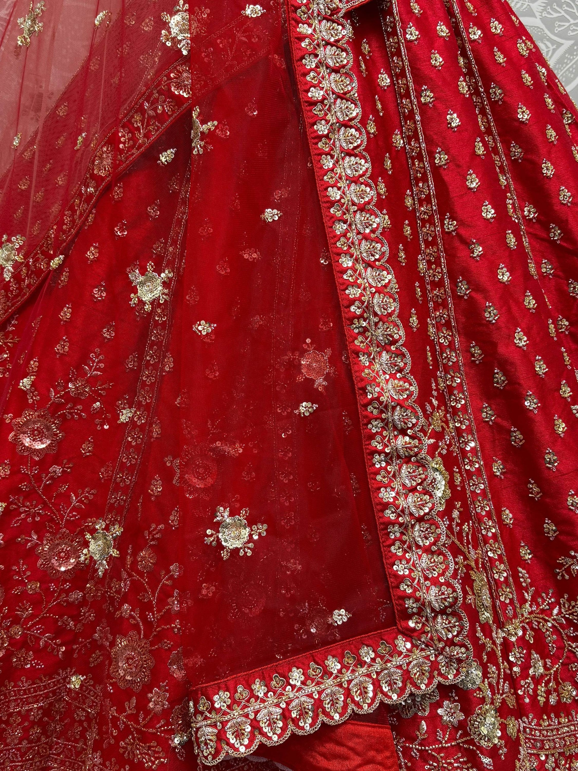 Lovely Red Hand Work Silk Bridal Wear Lehenga Choli With Double Dupatta - Zeel Clothing