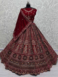 Lovely Red Jarkan Work Velvet Bridal Lehenga Choli With Double Dupatta - Zeel Clothing