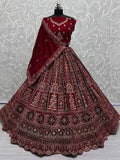 Lovely Red Jarkan Work Velvet Bridal Lehenga Choli With Double Dupatta - Zeel Clothing
