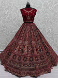 Lovely Red Jarkan Work Velvet Bridal Lehenga Choli With Double Dupatta - Zeel Clothing