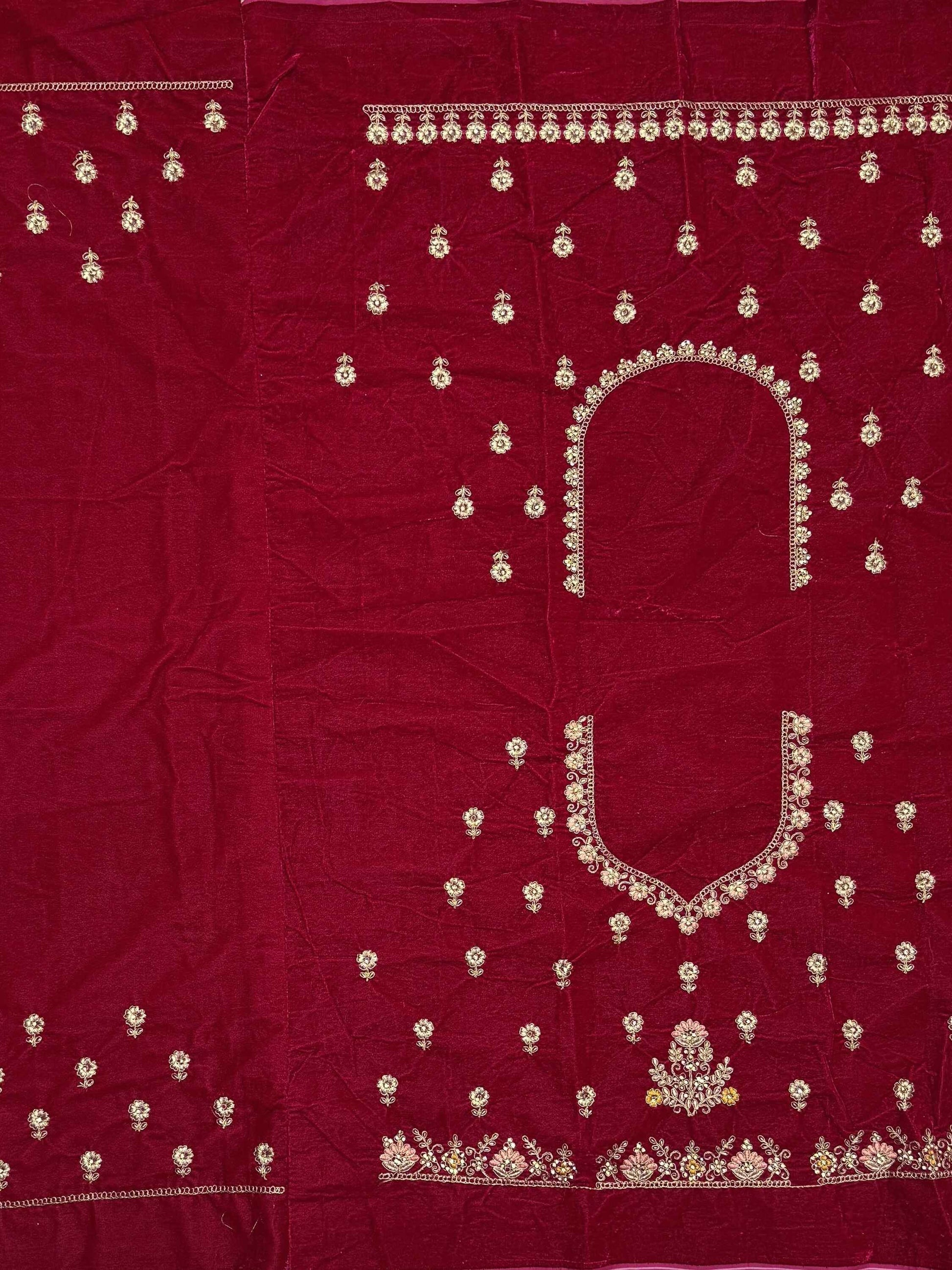 Lovely Red Jarkan Work Velvet Bridal Lehenga Choli With Double Dupatta - Zeel Clothing
