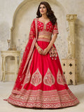 Lovely Red Sequins Embroidered Silk Bridal Lehenga Choli With Dupatta