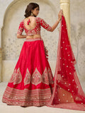 Lovely Red Sequins Embroidered Silk Bridal Lehenga Choli With Dupatta