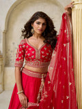 Lovely Red Sequins Embroidered Silk Bridal Lehenga Choli With Dupatta