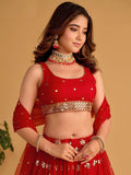 Lovely Red Sequins Georgette Engagement Wear Lehenga Choli - Zeel Clothing