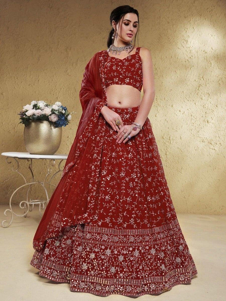 Lovely Red Sequins Georgette Lehenga Choli With Dupatta