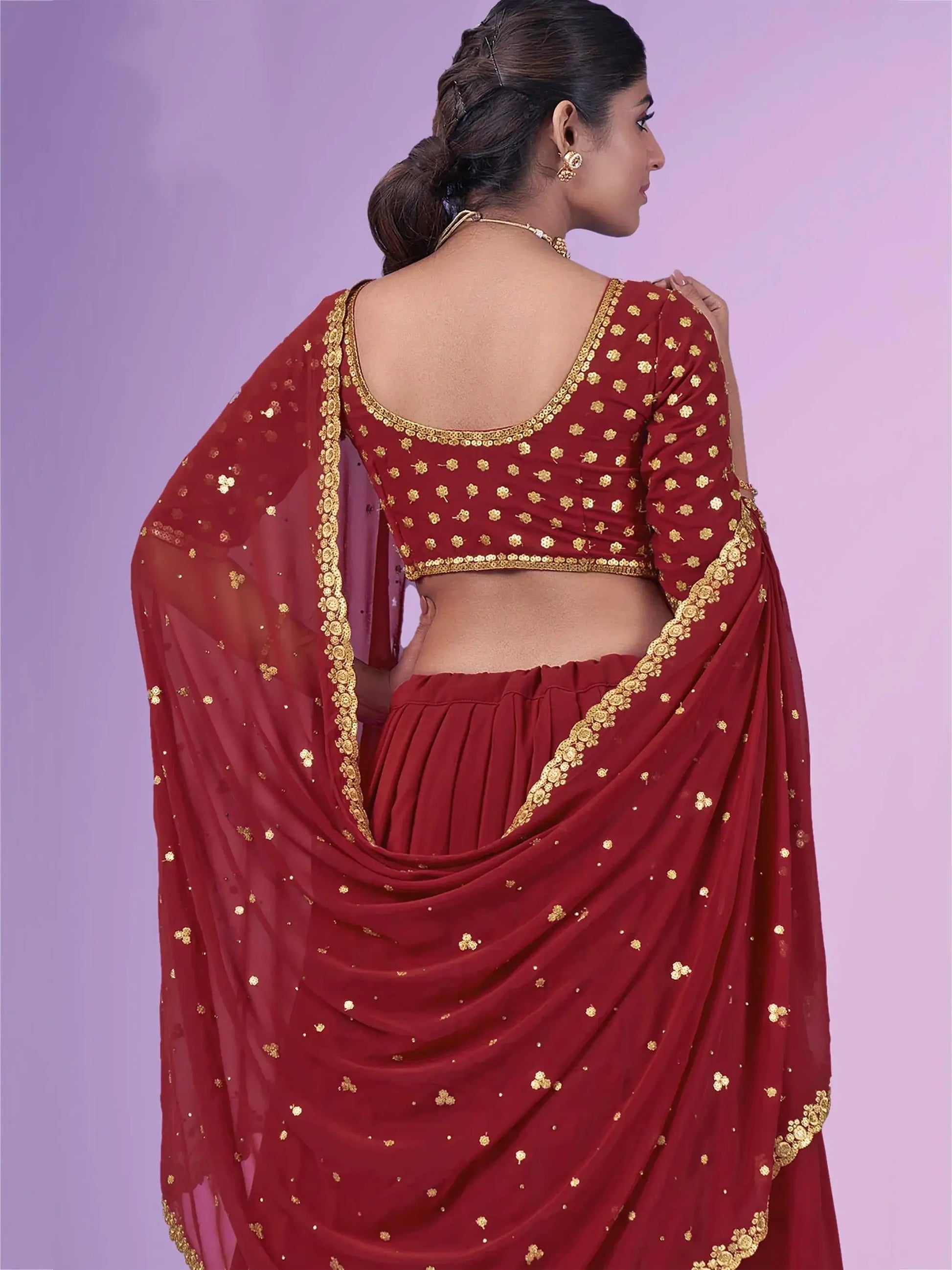 Lovely Red Sequins Georgette Wedding Wear Lehenga Choli - Zeel Clothing