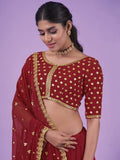 Lovely Red Sequins Georgette Wedding Wear Lehenga Choli - Zeel Clothing