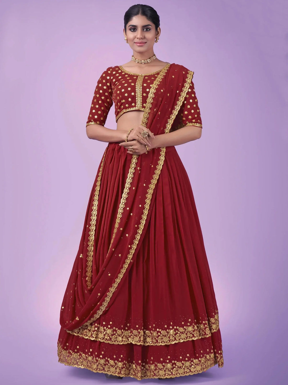 Lovely Red Sequins Georgette Wedding Wear Lehenga Choli - Zeel Clothing