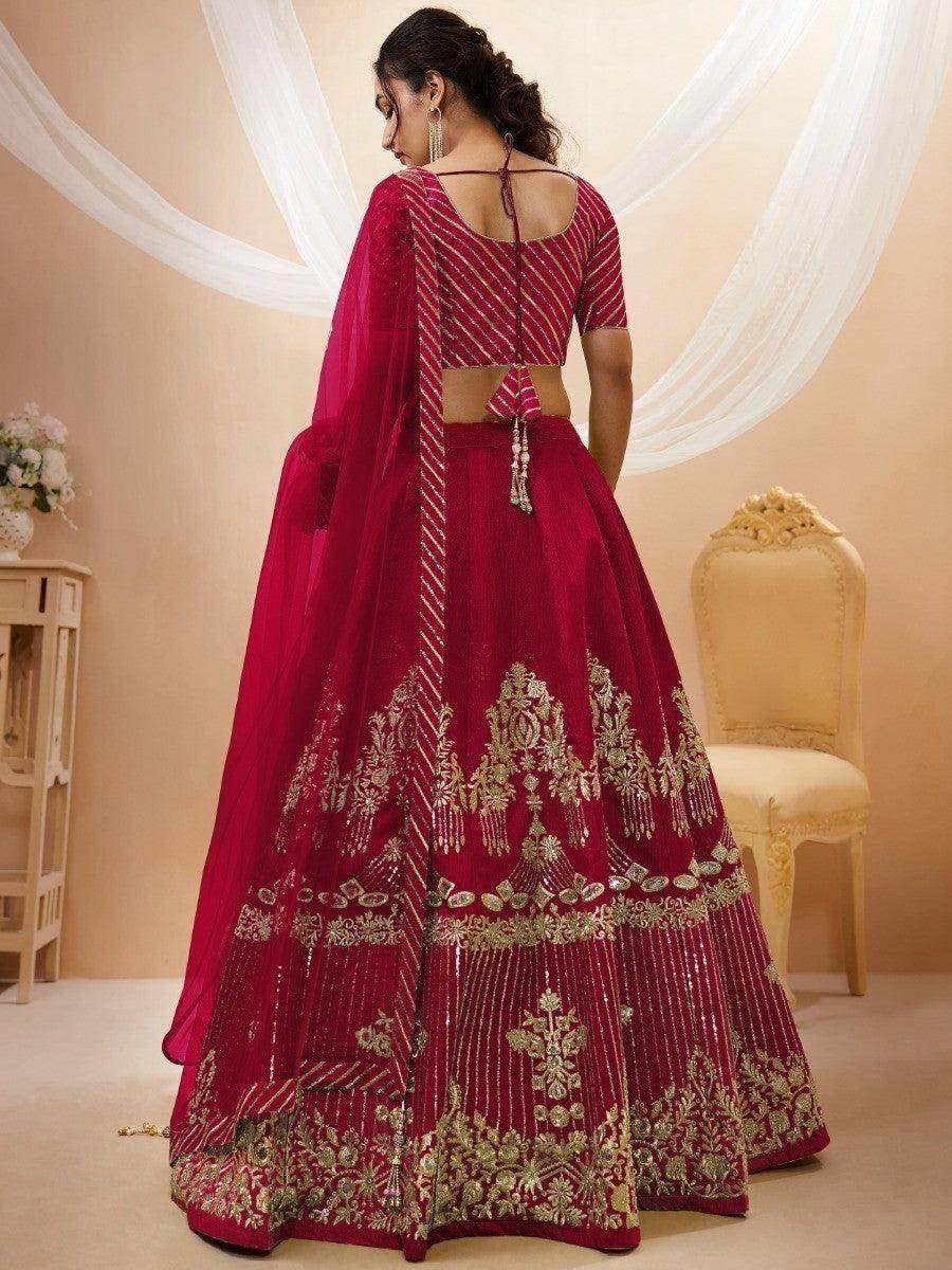 Lovely Red Sequins Silk Wedding Wear Lehenga Choli With Dupatta - Zeel Clothing