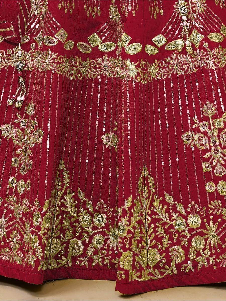 Lovely Red Sequins Silk Wedding Wear Lehenga Choli With Dupatta - Zeel Clothing